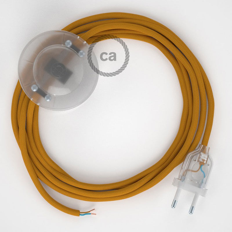 Cabo para candeeiro de chão, RM25 Mostarda  Seda Artificial 3 m. Escolha a cor da ficha e do interruptor.