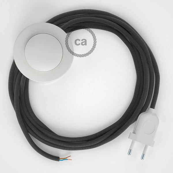 Cabo para candeeiro de chão, RM26 Cinzento Escuro Seda Artificial 3 m. Escolha a cor da ficha e do interruptor.