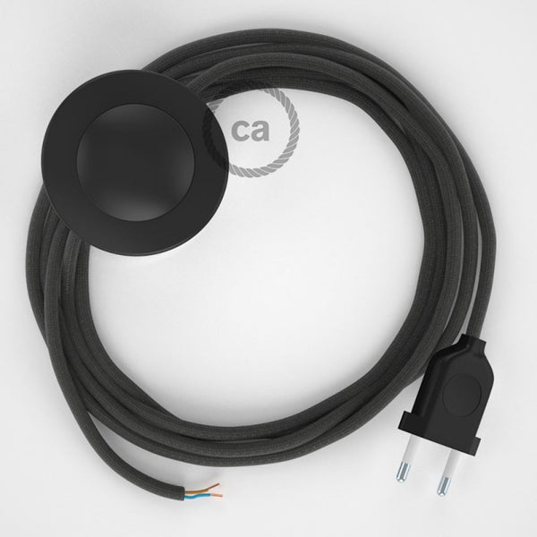 Cabo para candeeiro de chão, RM26 Cinzento Escuro Seda Artificial 3 m. Escolha a cor da ficha e do interruptor.