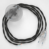 Cabo para candeeiro de chão, TM26 Cinzento Escuro Seda Artificial 3 m. Escolha a cor da ficha e do interruptor.