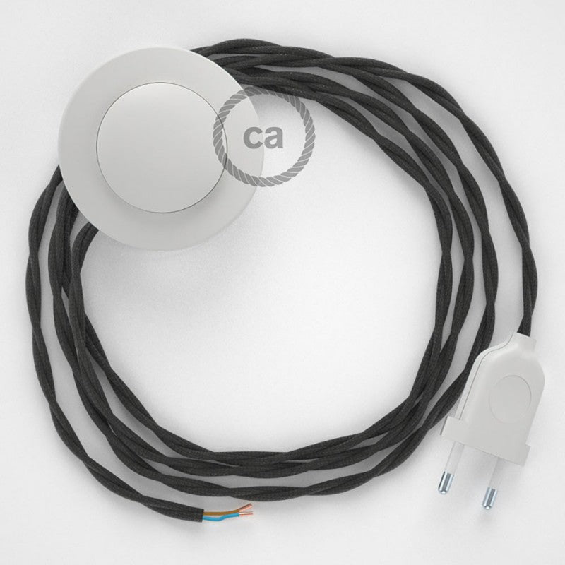 Cabo para candeeiro de chão, TM26 Cinzento Escuro Seda Artificial 3 m. Escolha a cor da ficha e do interruptor.