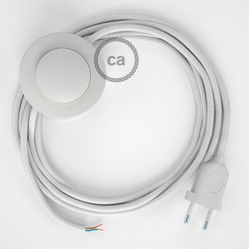 Cabo para candeeiro de chão, RC01 Branco Algodão 3 m.  Escolha a cor da ficha e do interruptor.