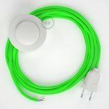 Cabo para candeeiro de chão, RF06 Verde Neon Seda Artificial 3 m.  Escolha a cor da ficha e do interruptor.