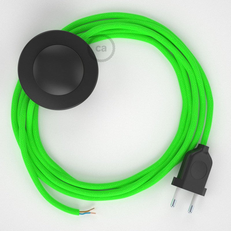 Cabo para candeeiro de chão, RF06 Verde Neon Seda Artificial 3 m.  Escolha a cor da ficha e do interruptor.