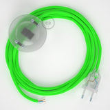 Cabo para candeeiro de chão, RF06 Verde Neon Seda Artificial 3 m.  Escolha a cor da ficha e do interruptor.
