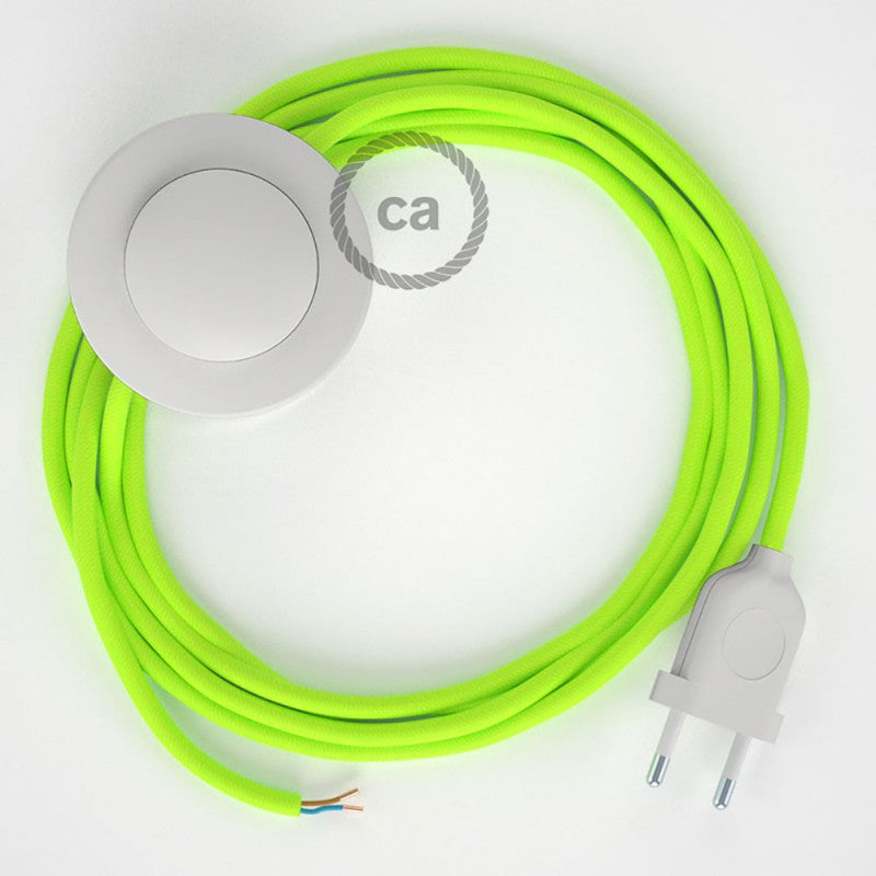 Cabo para candeeiro de chão, RF10 Amarelo Neon Seda Artificial 3 m.  Escolha a cor da ficha e do interruptor.