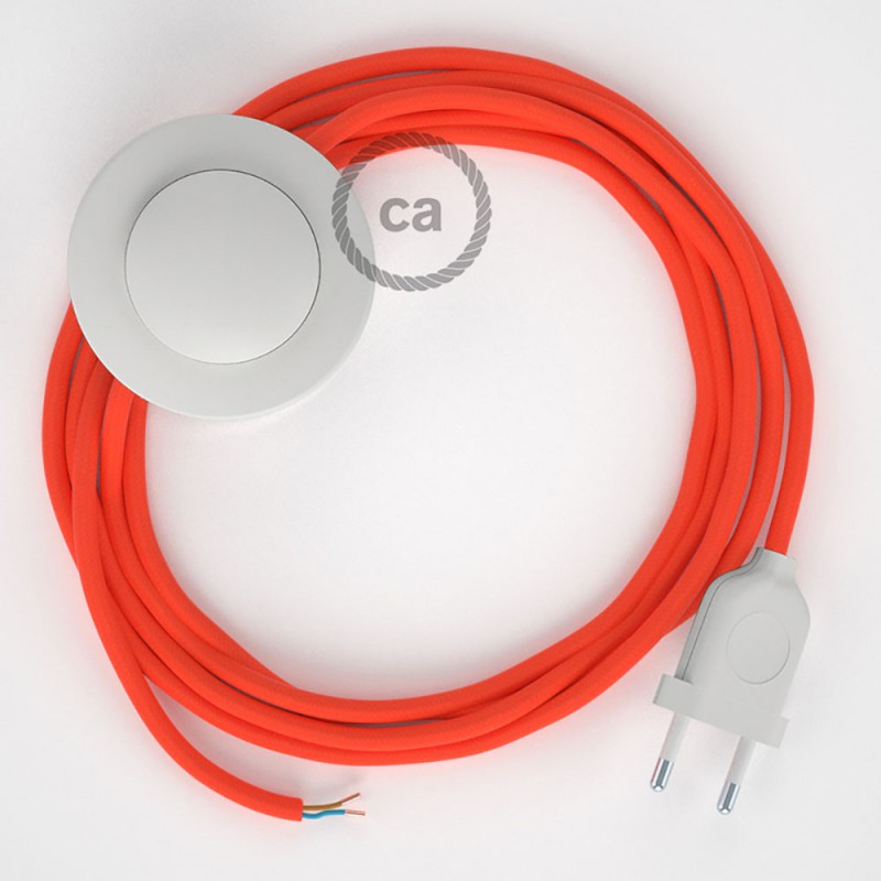 Cabo para candeeiro de chão, RF15 Laranja Neon Seda Artificial 3 m.  Escolha a cor da ficha e do interruptor.