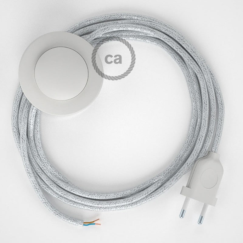 Cabo para candeeiro de chão, RL01 Branco Brilhante Seda Artificial 3 m.  Escolha a cor da ficha e do interruptor.