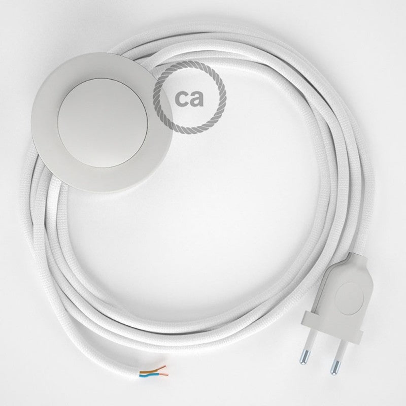 Cabo para candeeiro de chão, RM01 Branco Seda Artificial 3 m.  Escolha a cor da ficha e do interruptor.