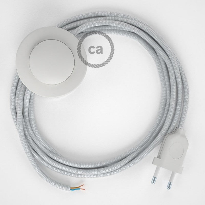 Cabo para candeeiro de chão, RM02 Prateado Seda Artificial 3 m.  Escolha a cor da ficha e do interruptor.