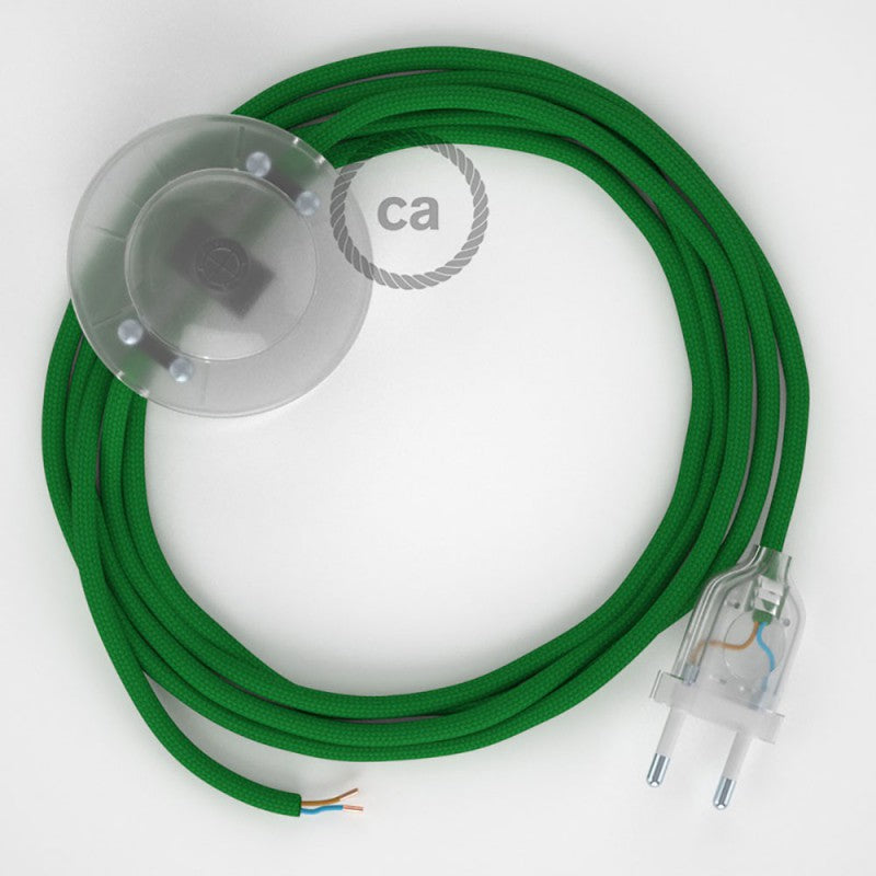 Cabo para candeeiro de chão, RM06 Verde Seda Artificial 3 m.  Escolha a cor da ficha e do interruptor.