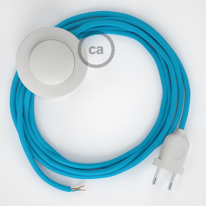 Cabo para candeeiro de chão, RM11 Turquesa Seda Artificial 3 m.  Escolha a cor da ficha e do interruptor.