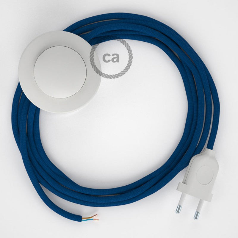 Cabo para candeeiro de chão, RM12 Azul Seda Artificial 3 m.  Escolha a cor da ficha e do interruptor.