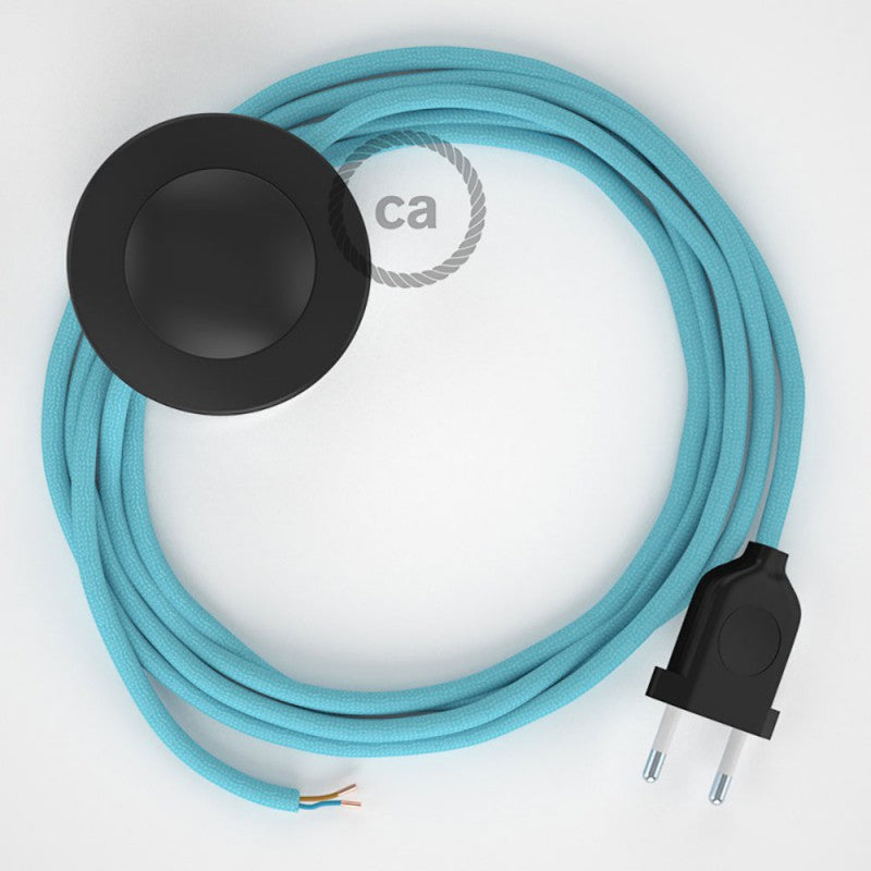 Cabo para candeeiro de chão, RM17 Azul Bebé Seda Artificial 3 m.  Escolha a cor da ficha e do interruptor.