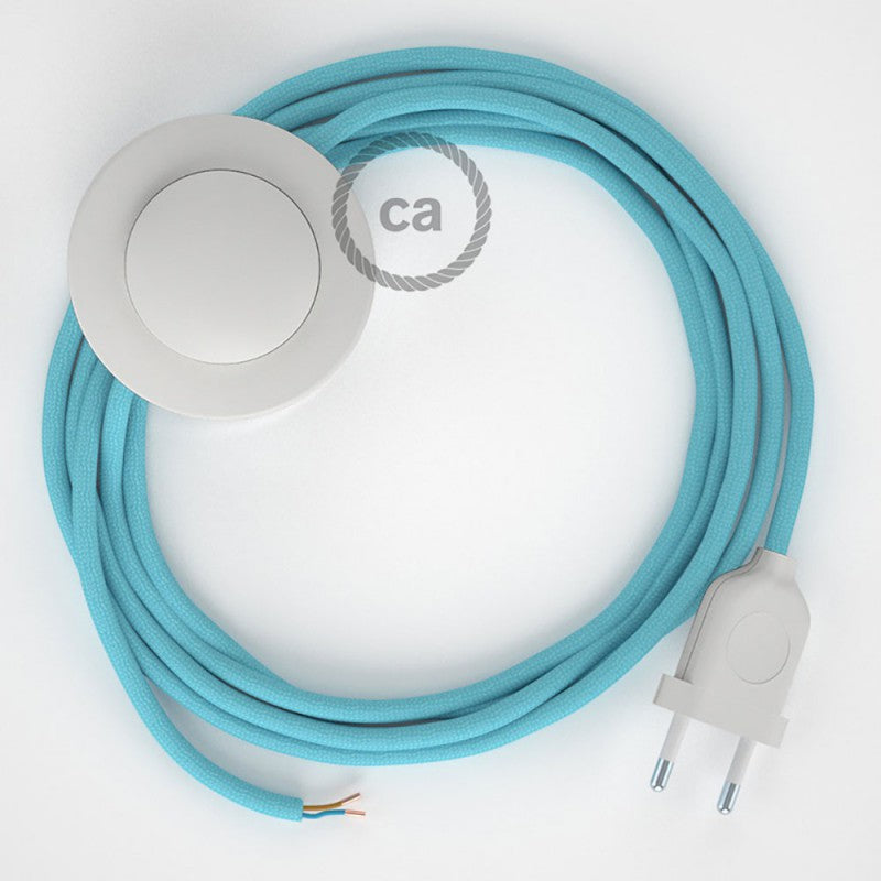 Cabo para candeeiro de chão, RM17 Azul Bebé Seda Artificial 3 m.  Escolha a cor da ficha e do interruptor.