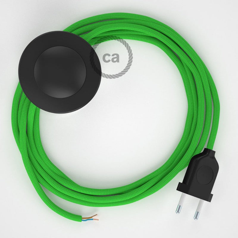 Cabo para candeeiro de chão, RM18 Verde Lima Seda Artificial 3 m.  Escolha a cor da ficha e do interruptor.