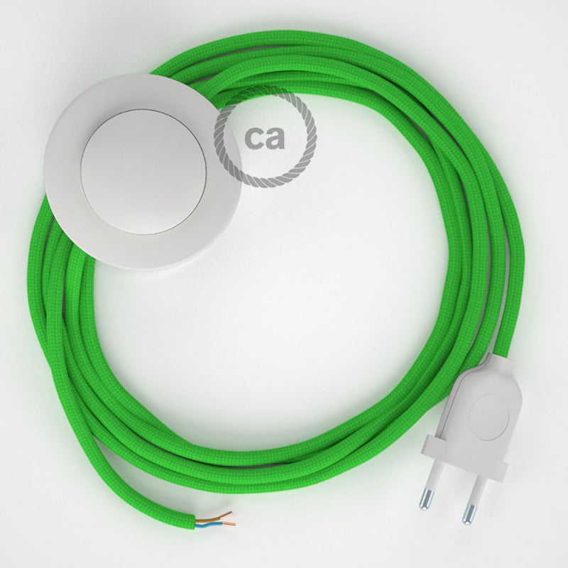 Cabo para candeeiro de chão, RM18 Verde Lima Seda Artificial 3 m.  Escolha a cor da ficha e do interruptor.