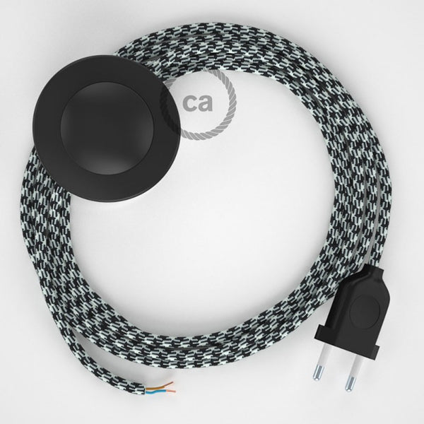 Cabo para candeeiro de chão, RP04 Bicolor Branco-Preto Seda Artificial 3 m.  Escolha a cor da ficha e do interruptor.