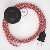 Cabo para candeeiro de chão, RP09 Bicolor Branco-Vermelho Seda Artificial 3 m.  Escolha a cor da ficha e do interruptor.