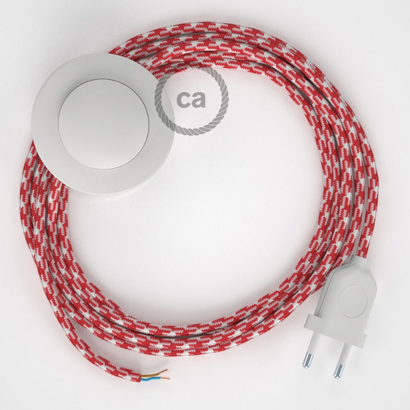 Cabo para candeeiro de chão, RP09 Bicolor Branco-Vermelho Seda Artificial 3 m.  Escolha a cor da ficha e do interruptor.