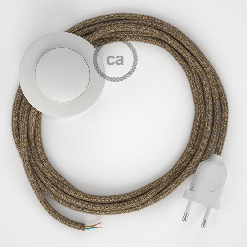 Cabo para candeeiro de chão, RS82 Castanho Algodão e Linho Natural 3 m.  Escolha a cor da ficha e do interruptor.