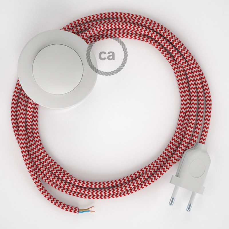 Cabo para candeeiro de chão, RZ09 ZigZag Vermelho Seda Artificial 3 m.  Escolha a cor da ficha e do interruptor.
