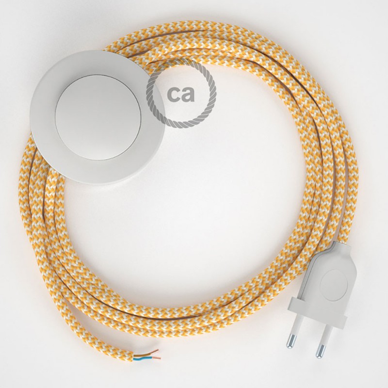 Cabo para candeeiro de chão, RZ10 ZigZag Amarelo Seda Artificial 3 m.  Escolha a cor da ficha e do interruptor.