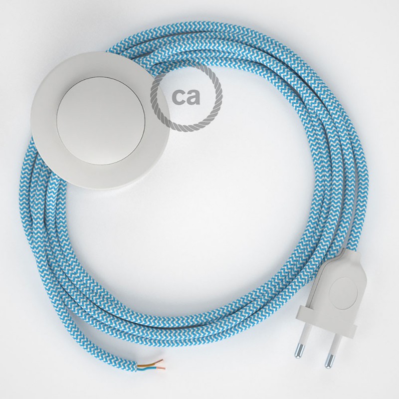 Cabo para candeeiro de chão, RZ11 ZigZag Turquesa Seda Artificial 3 m.  Escolha a cor da ficha e do interruptor.