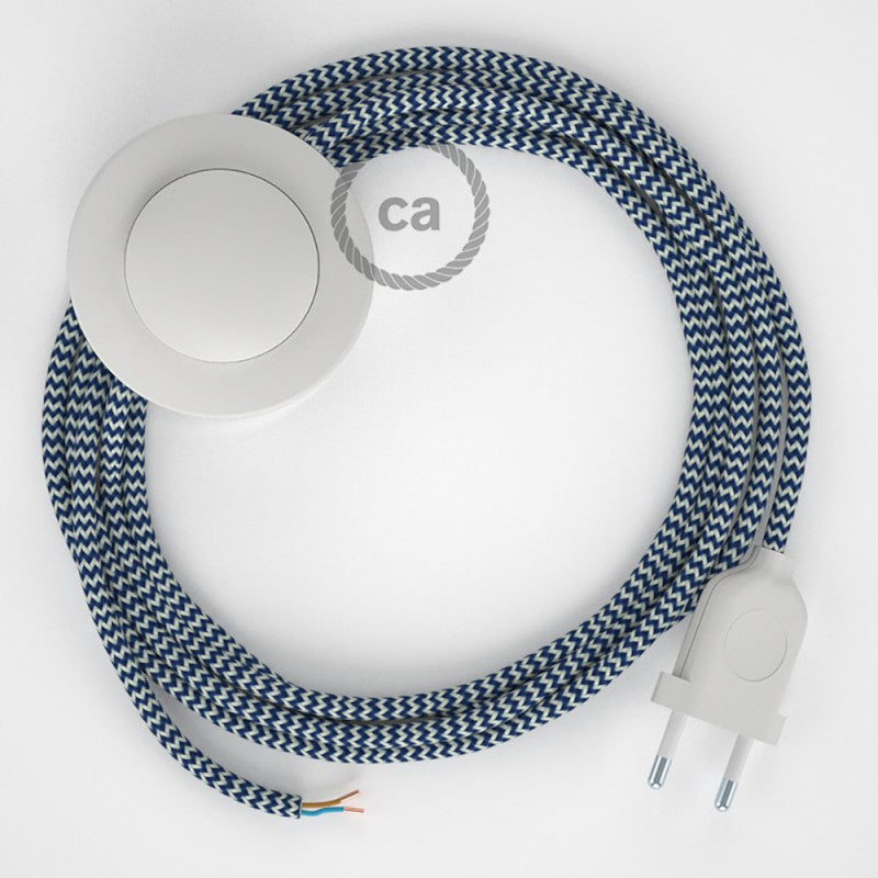 Cabo para candeeiro de chão, RZ12 ZigZag Azul Seda Artificial 3 m.  Escolha a cor da ficha e do interruptor.