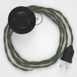 Cabo para candeeiro de chão, TC63 Verde Cinza Algodão 3 m.  Escolha a cor da ficha e do interruptor.