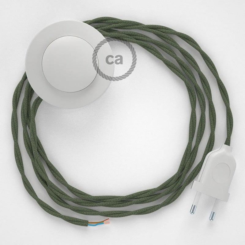 Cabo para candeeiro de chão, TC63 Verde Cinza Algodão 3 m.  Escolha a cor da ficha e do interruptor.