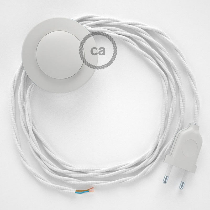 Cabo para candeeiro de chão, TM01 Branco Seda Artificial 3 m.  Escolha a cor da ficha e do interruptor.