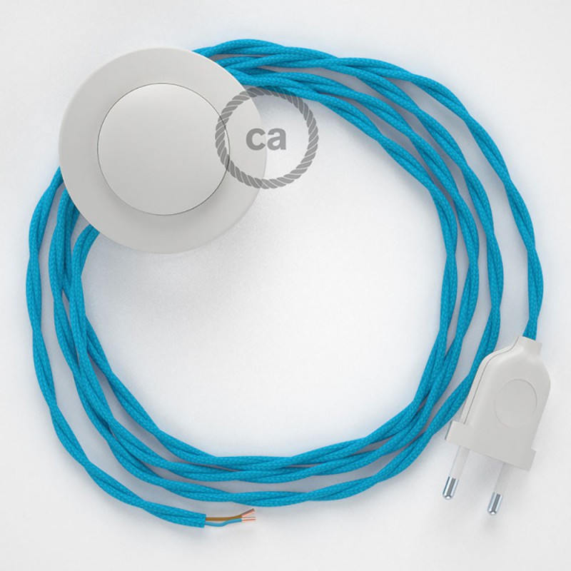 Cabo para candeeiro de chão, TM11 Turquesa Seda Artificial 3 m.  Escolha a cor da ficha e do interruptor.