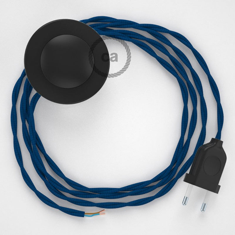 Cabo para candeeiro de chão, TM12 Azul Seda Artificial 3 m.  Escolha a cor da ficha e do interruptor.