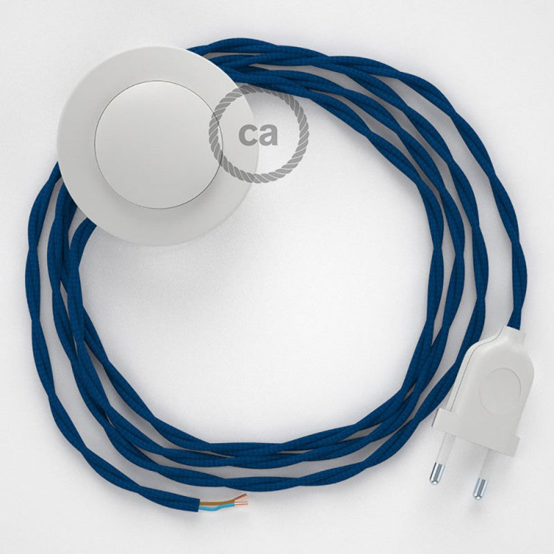 Cabo para candeeiro de chão, TM12 Azul Seda Artificial 3 m.  Escolha a cor da ficha e do interruptor.