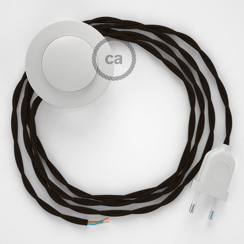 Cabo para candeeiro de chão, TM13 Castanho Seda Artificial 3 m.  Escolha a cor da ficha e do interruptor.