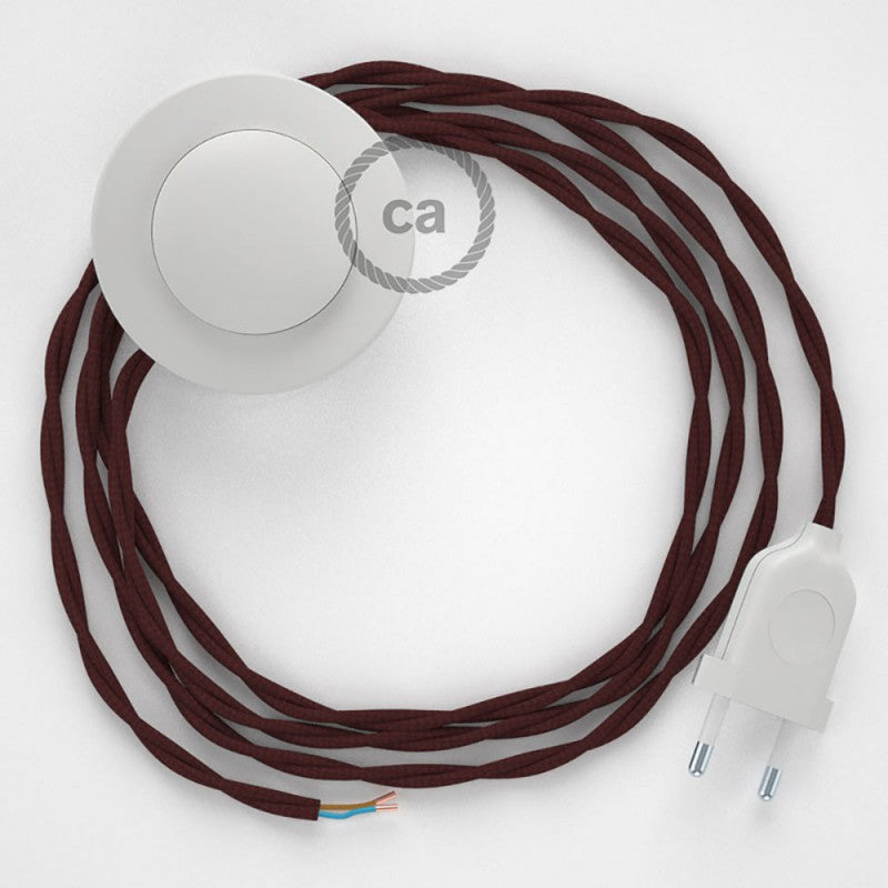 Cabo para candeeiro de chão, TM19 Bordeaux Seda Artificial 3 m.  Escolha a cor da ficha e do interruptor.