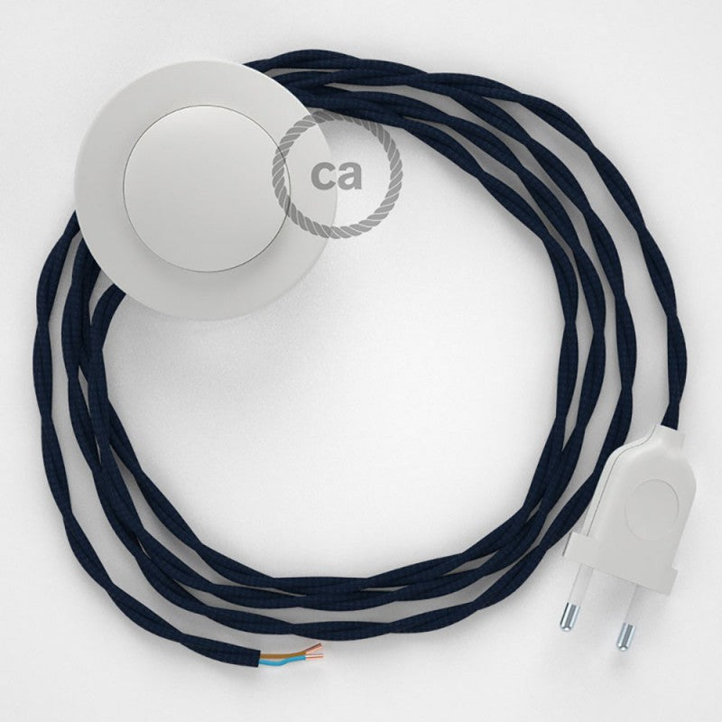 Cabo para candeeiro de chão, TM20 Azul Escuro Seda Artificial 3 m.  Escolha a cor da ficha e do interruptor.