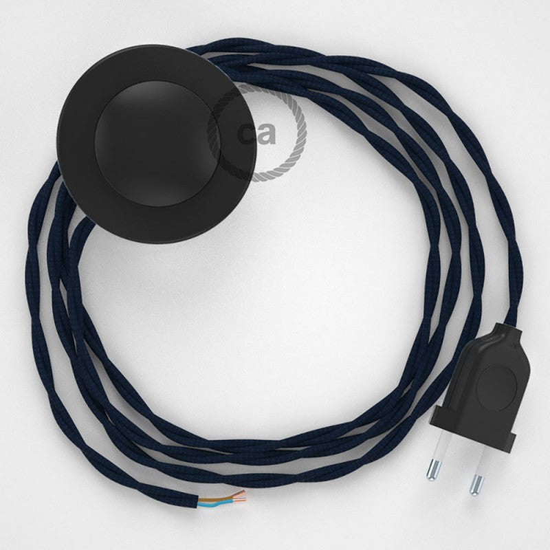 Cabo para candeeiro de chão, TM20 Azul Escuro Seda Artificial 3 m.  Escolha a cor da ficha e do interruptor.