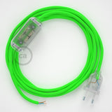 Cabo para candeeiro de mesa, RF06 Verde Neon Seda Artificial 1,80 m. Escolha a cor da ficha e do interruptor.