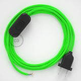 Cabo para candeeiro de mesa, RF06 Verde Neon Seda Artificial 1,80 m. Escolha a cor da ficha e do interruptor.