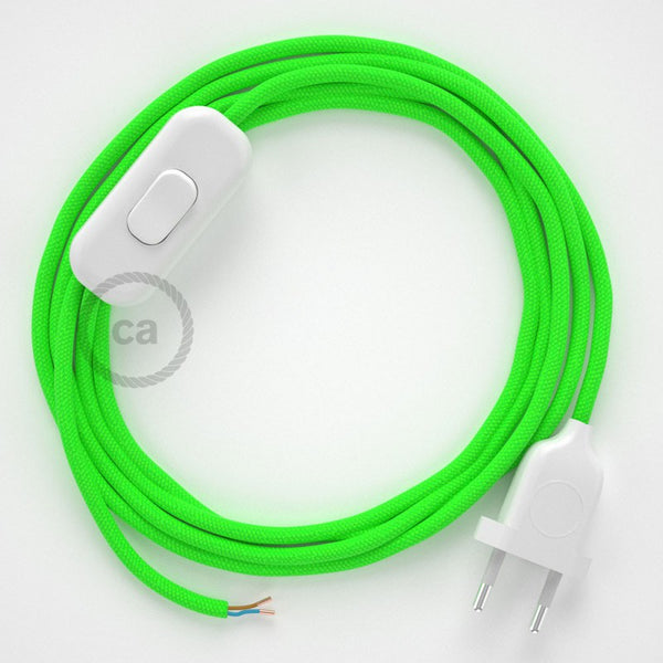 Cabo para candeeiro de mesa, RF06 Verde Neon Seda Artificial 1,80 m. Escolha a cor da ficha e do interruptor.