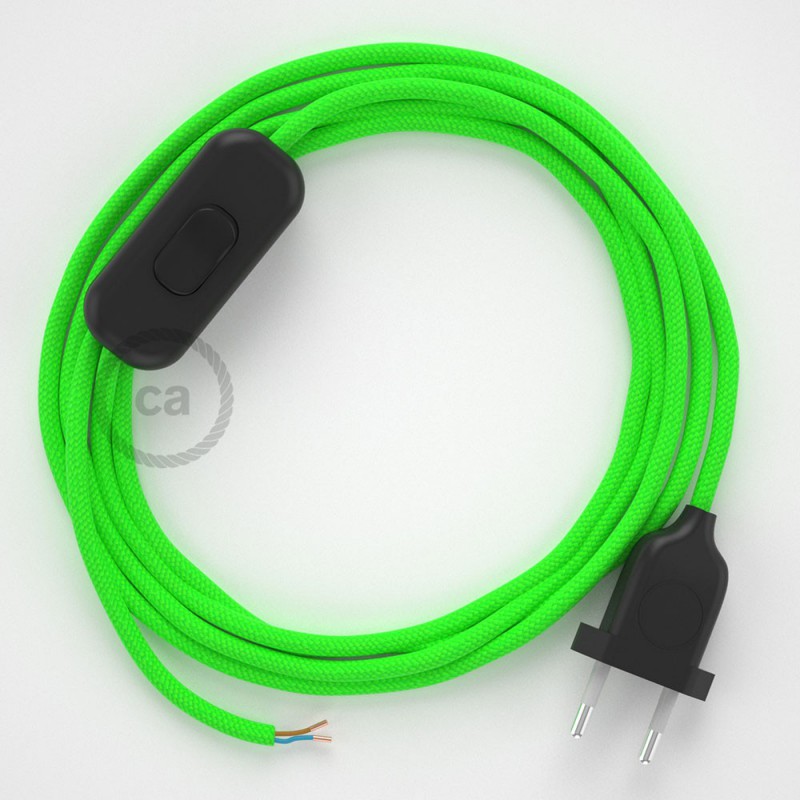 Cabo para candeeiro de mesa, RF06 Verde Neon Seda Artificial 1,80 m. Escolha a cor da ficha e do interruptor.