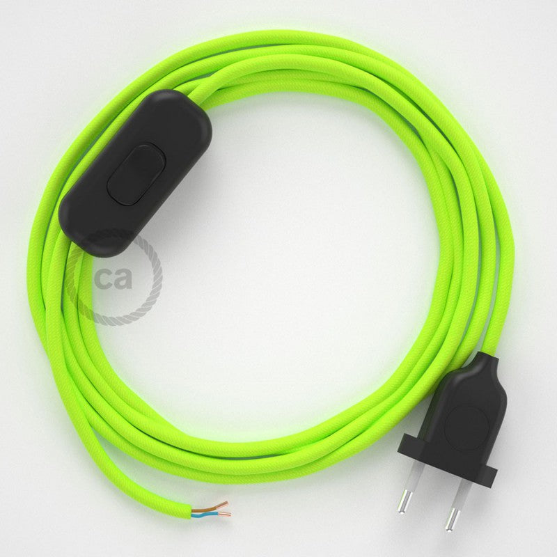 Cabo para candeeiro de mesa, RF10 Amarelo Neon Seda Artificial 1,80 m. Escolha a cor da ficha e do interruptor.