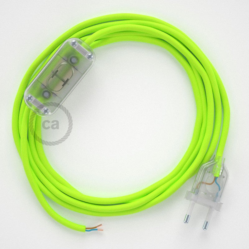 Cabo para candeeiro de mesa, RF10 Amarelo Neon Seda Artificial 1,80 m. Escolha a cor da ficha e do interruptor.