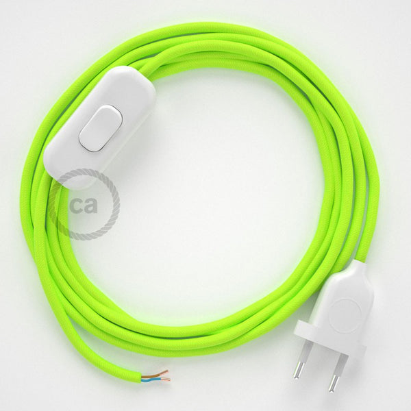 Cabo para candeeiro de mesa, RF10 Amarelo Neon Seda Artificial 1,80 m. Escolha a cor da ficha e do interruptor.