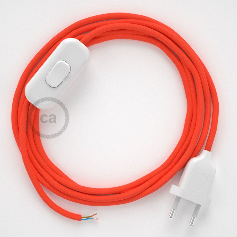 Cabo para candeeiro de mesa, RF15 Laranja Neon Seda Artificial 1,80 m. Escolha a cor da ficha e do interruptor.