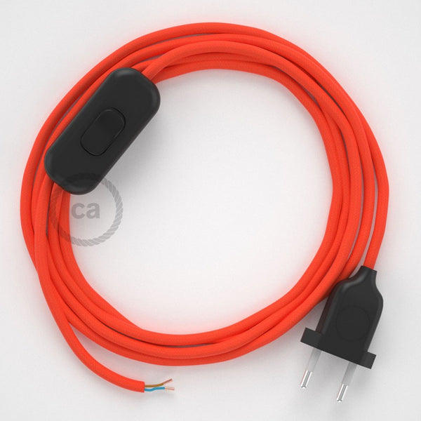 Cabo para candeeiro de mesa, RF15 Laranja Neon Seda Artificial 1,80 m. Escolha a cor da ficha e do interruptor.
