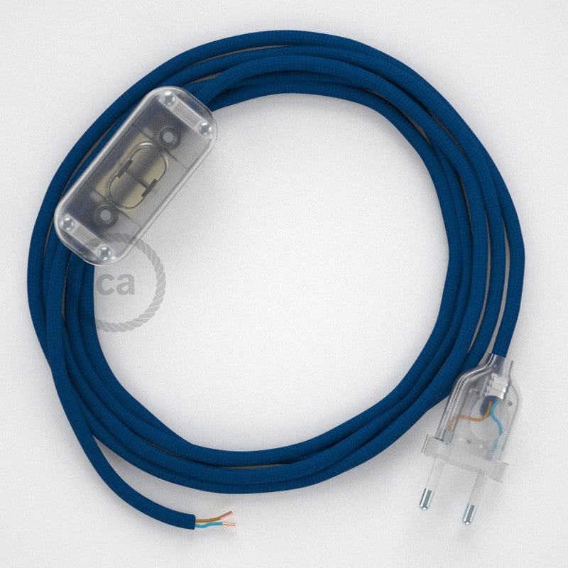 Cabo para candeeiro de mesa, RM12 Azul Seda Artificial 1,80 m. Escolha a cor da ficha e do interruptor.