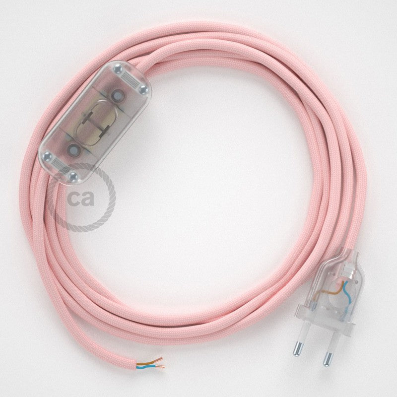 Cabo para candeeiro de mesa, RM16 Rosa Bebé Seda Artificial 1,80 m. Escolha a cor da ficha e do interruptor.